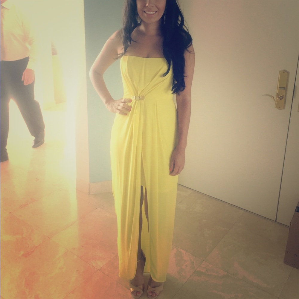 BCBG yellow gown.
